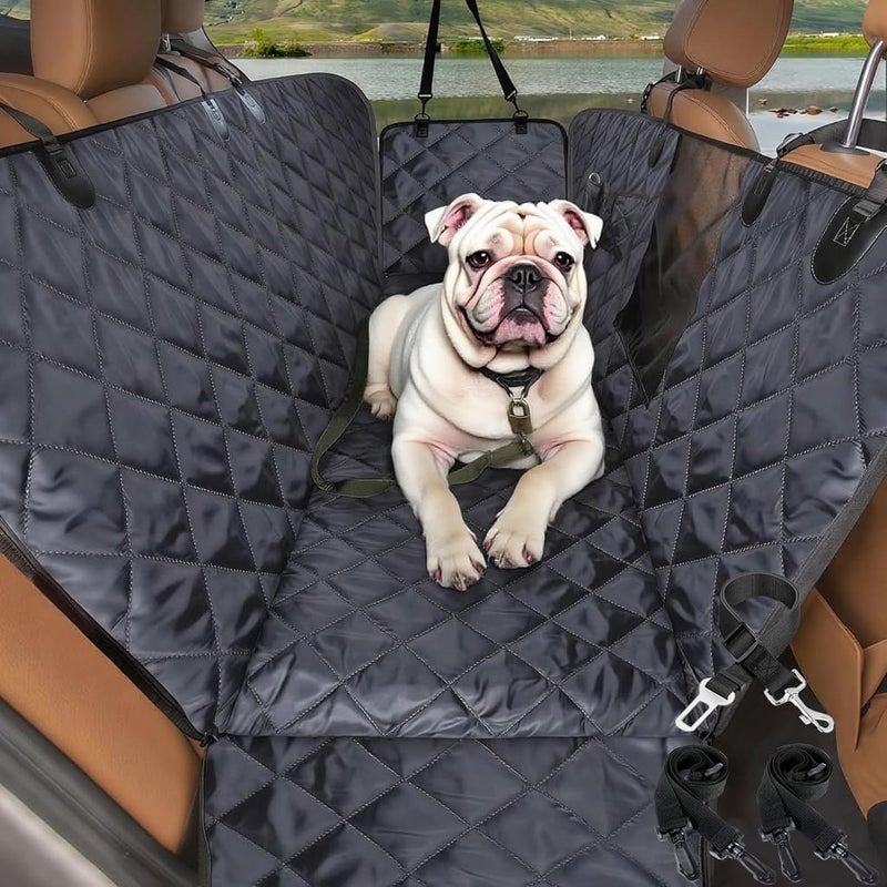 comwish Dog Car Seat Cover for Back Seat | Mesh Window & Safety Belt | 100% Waterproof Dog Hammock for Safe Travel with Side Door Protectors | Non-Slip, Scratchproof Pet Rear Seat Cover for Car, SUV,Truck - Image 1